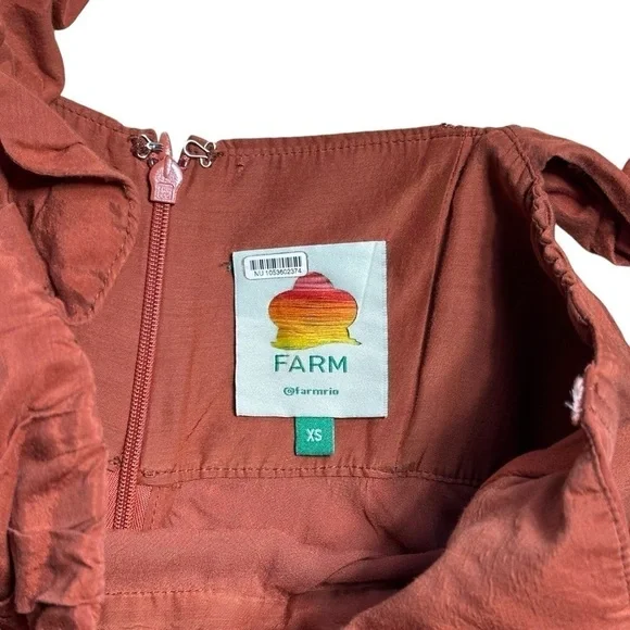 Farm Rio Cinnamon Dark Brown Ruffle Strap Maxi Dress Women’s US XS - Picture 5 of 11